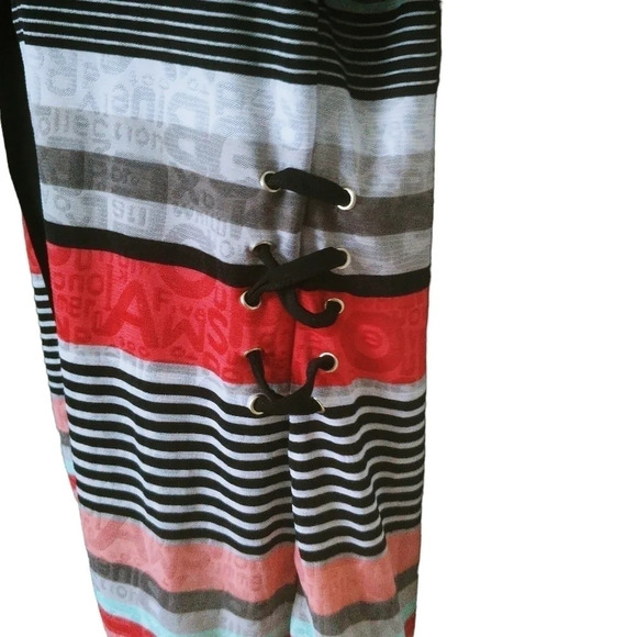 Marie Claire Faux Cardigan Striped Top Red Black Aqua Gray L - Picture 7 of 10